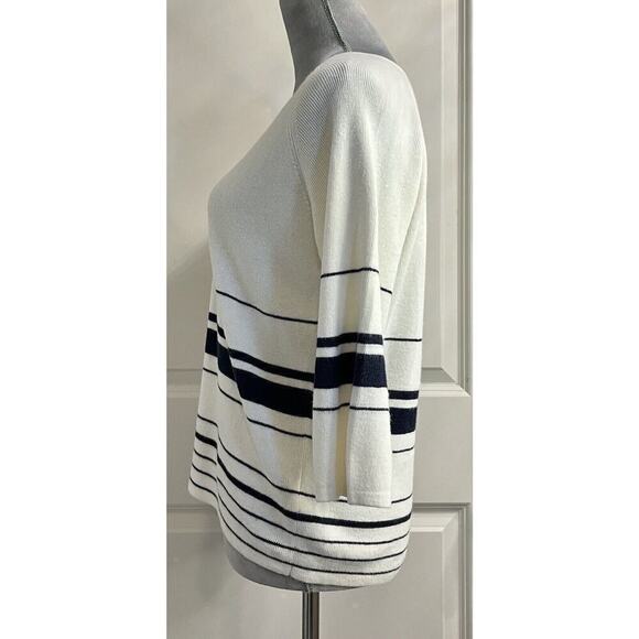 Christopher & Banks Blue Striped Pullover V Neck Crop Sweatshirt Women’s L - Picture 4 of 9